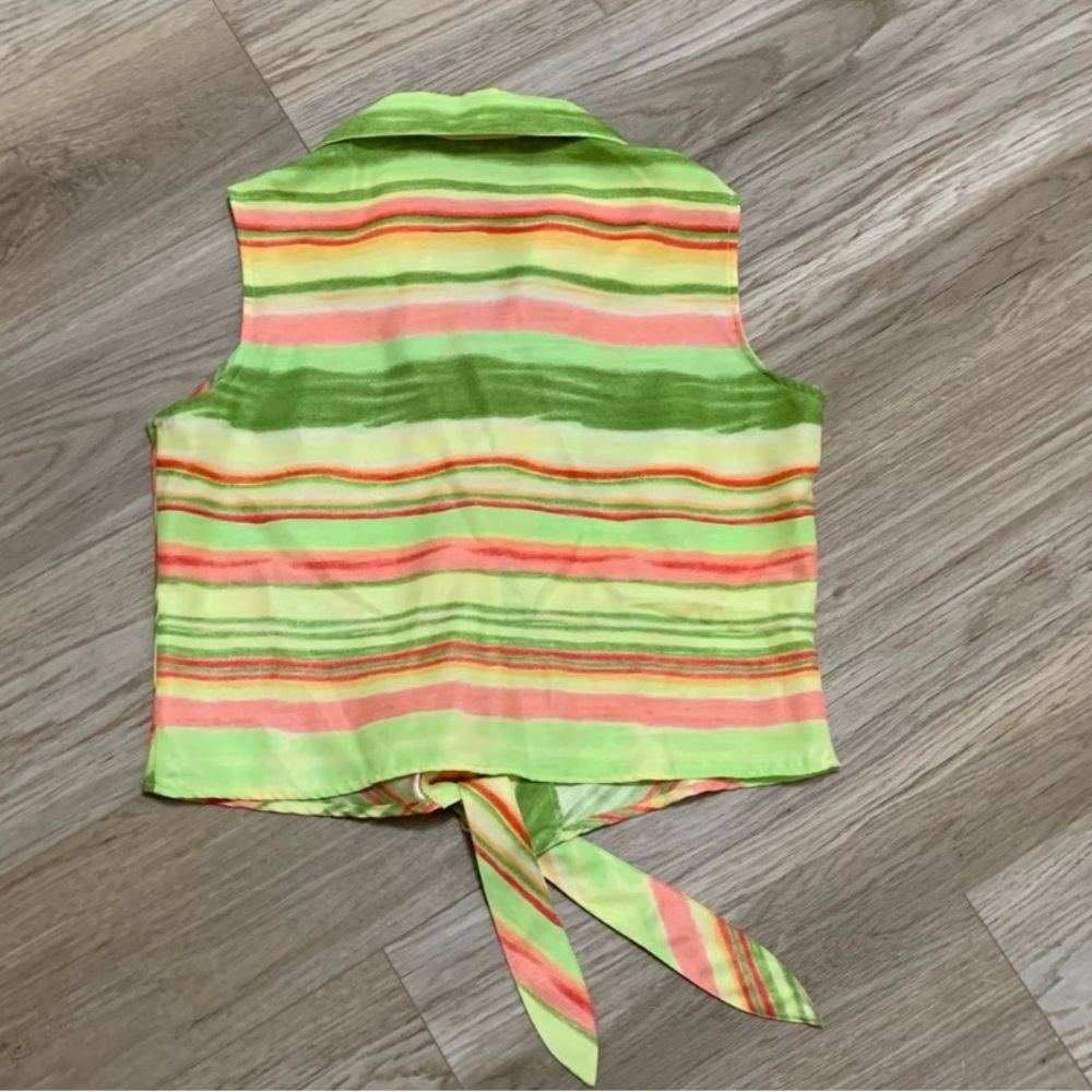 Vintage Green & Pink Striped Top L - Picture 6 of 8